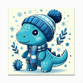 Blue Dinosaur With Hat And Scarf Canvas Print Canvas Print