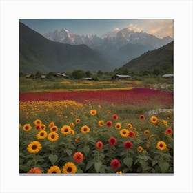 Sunflowers In The Mountains 1 Canvas Print