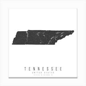 Tennessee Mono Black And White Modern Minimal Street Map Square Canvas Print