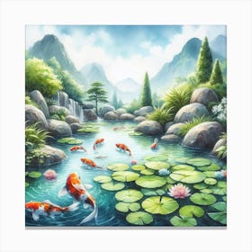 Serene koi fish pond with lily pads 1 Canvas Print