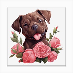 Dog With Roses 10 Canvas Print