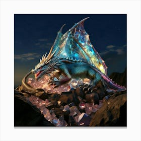 Firefly Dragon, Iridescent, Scales, Gemstones, Light, Reflection, Perched, Mountain, Peak, Mythical, (10) Canvas Print