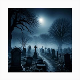 Frightened Souls Wandering Through A Mist Shrouded Graveyard On A Dark Halloween Night Eerie Full M 2 1 Canvas Print