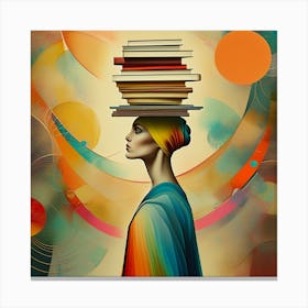 Surreal Book Balance with Vibrant Abstract Patterns Canvas Print