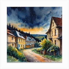 Watercolor Of A Village Canvas Print