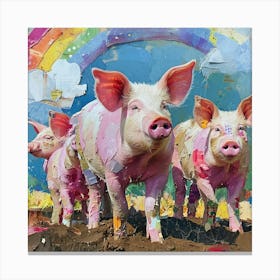 Rainbow Pigs In The Mud Collage Canvas Print