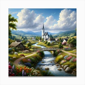 Village By The Stream Canvas Print