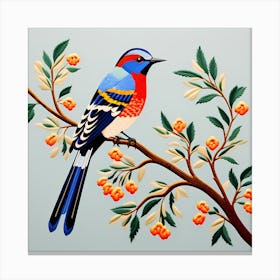 Palestinian Tatreez Embroidery, Bird On a Branch, folk art, 162 Canvas Print
