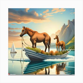 Horses In A Boat Canvas Print