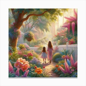 Two Girls Walking In The Garden Canvas Print