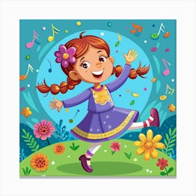 Joyful Girl Dancing In A Field Of Flowers Canvas Print