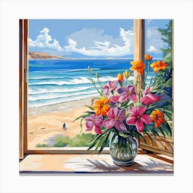 Vase Of Flowers By The Window Canvas Print