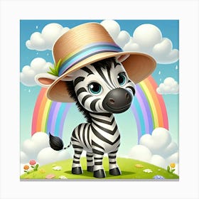 A Stripey Zebra With A Fedora Made Of Clouds 3 Canvas Print