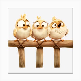 Three Chickens On A Fence Canvas Print