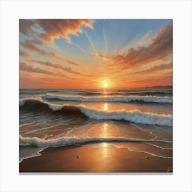 Sunset On The Beach Paintings Art Print 1 Canvas Print