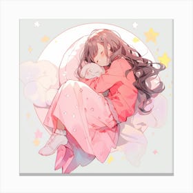 Anime Girl Sleeping On The Moon Canvas Print