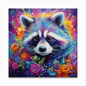 Raccoon With Flowers Canvas Print