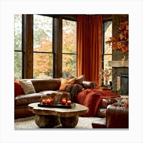 Autumn Living Room Embracing The Essence Of Comfort With A Palette Of Warm Oranges Reds And Golds (2) Canvas Print