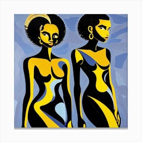 Two Women In Yellow And Blue Canvas Print