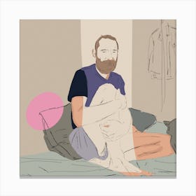 Man Sitting On Bed Canvas Print