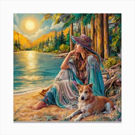 Woman And Her Dog Canvas Print