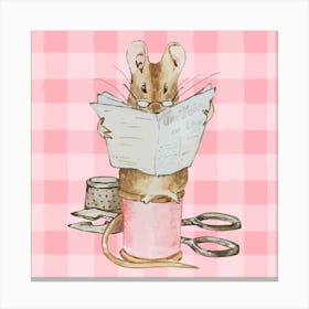 Mouse Reading A Book - Children's Nursery Canvas Print