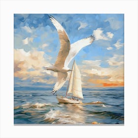 Seagull Flying Over The Ocean Canvas Print