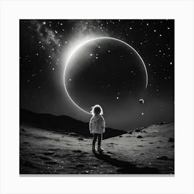 Little Girl Looking At The Moon Canvas Print