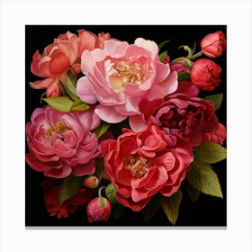 Peony On Black 12 Canvas Print