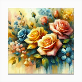 Colorful Roses oil painting abstract painting art 2 Canvas Print
