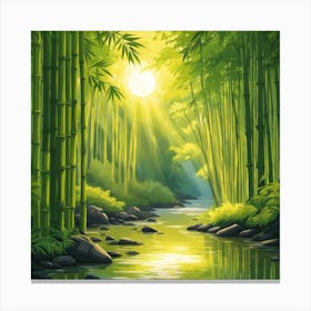 A Stream In A Bamboo Forest At Sun Rise Square Composition 430 Canvas Print