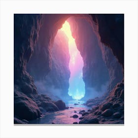 A Mystical Crystal Cave Illuminated By Shimmering, Rainbow Colored Lights 1 Canvas Print