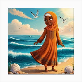 Muslim Girl On The Beach Canvas Print