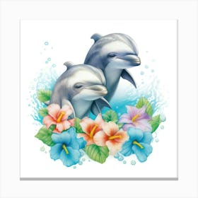 Dolphins With Flowers Lienzo