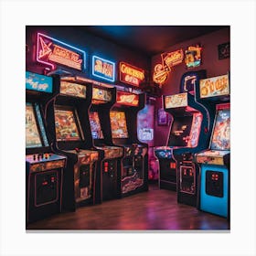 Pixel Pulse Paradise Neon Nights In The Retro Arcade Haven Canvas Print