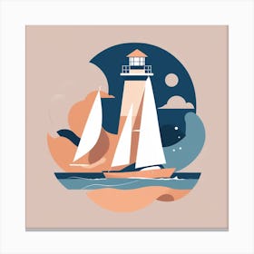 Sailboats And Lighthouse Canvas Print