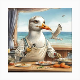 Seagull Cooking Canvas Print