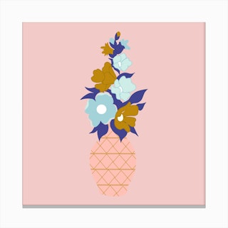Blue And Gold Flowers In A Pink Vase 2 Canvas Print