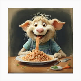 Pig Eating Spaghetti 1 Canvas Print