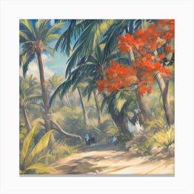 Anime Pastel Dream A Scene Of Trees And Palms In A Forest Draw 0 (1) Canvas Print