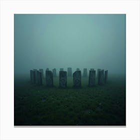 Runic Stone Circle In A Misty Meadow, With Ancient Symbols Glowing Faintly 1 Canvas Print