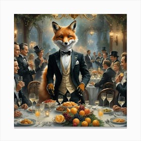 Fox At The Dinner Party Canvas Print