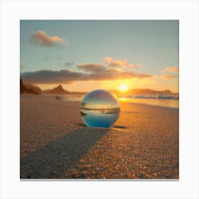 Glass Ball On The Beach At Sunset Canvas Print