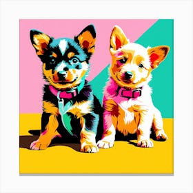 'Australian Cattle Dog Pups' , This Contemporary art brings POP Art and Flat Vector Art Together, Colorful, Home Decor, Kids Room Decor,  Animal Art, Puppy Bank - 17th Canvas Print