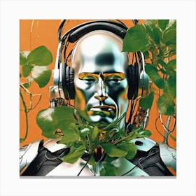 Robot With Plants Canvas Print