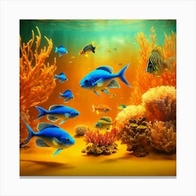 Blue Fishes In The Sea Canvas Print