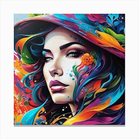 Colorful Girl In Hat Canvas Print