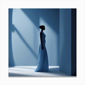 Silhouette Of A Woman In A Blue Dress 1 Canvas Print