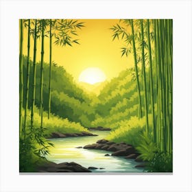 A Stream In A Bamboo Forest At Sun Rise Square Composition 245 Canvas Print