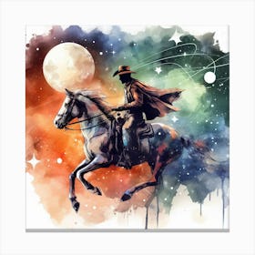 Watercolor Cowboy in space Painting Canvas Print